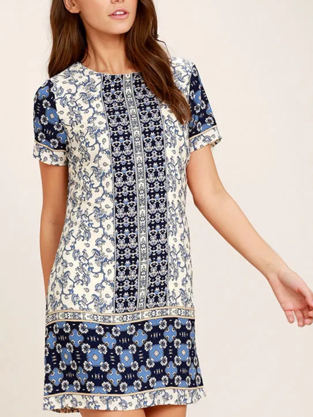 Lulus Short Sleeve Mosaic inspired print Summer Shift Dress Size Med